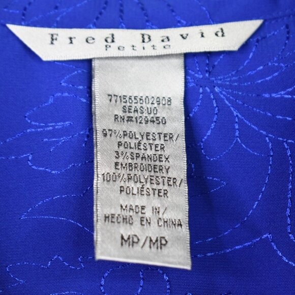 Fred David Top MP Womens Blue Sleeveless Collared Button Front V-Neck - Picture 6 of 10
